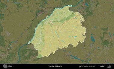 Chelminski İlçesi. Polonya 'nın idari alanı karanlık bir OpenStreetMap İnsani Haritası' na vurgulandı ve özetlendi