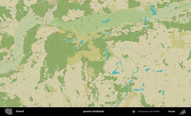 Chodzieski İlçesi. Bir OpenStreetMap İnsani Haritası üzerinde Polonya 'nın idari alanı