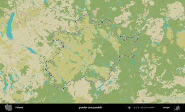 Choszczenski İlçesi. Polonya 'nın idari alanı bir OpenStreetMap İnsani Harita stil haritasında özetlendi