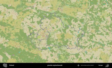 Czestochowski İlçesi. Polonya 'nın idari alanı bir OpenStreetMap İnsani Harita stil haritasında özetlendi