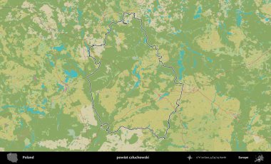 Czluchowski İlçesi. Polonya 'nın idari alanı bir OpenStreetMap İnsani Harita stil haritasında özetlendi