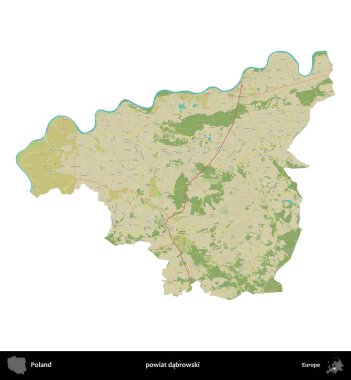 Dabrowski İlçesi. Polonya idari bölgesi bir OpenStreetMap İnsani Haritası haritasında beyaza izole edildi