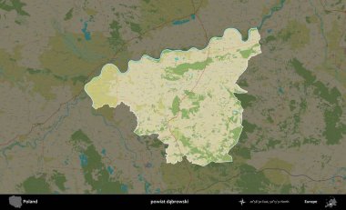 Dabrowski İlçesi. Polonya 'nın idari alanı karanlık bir OpenStreetMap İnsani Haritası' na vurgulandı ve özetlendi