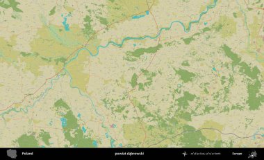 Dabrowski İlçesi. Bir OpenStreetMap İnsani Haritası üzerinde Polonya 'nın idari alanı