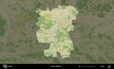 Debicki İlçesi. Polonya 'nın idari alanı karanlık bir OpenStreetMap İnsani Haritası' na vurgulandı ve özetlendi