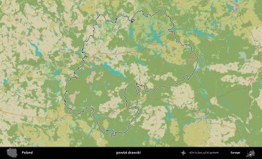 Drawski İlçesi. Polonya 'nın idari alanı bir OpenStreetMap İnsani Harita stil haritasında özetlendi