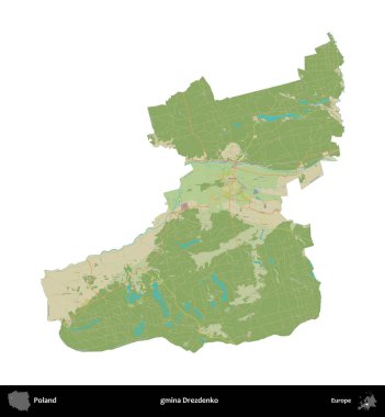 Drezdenko Komünü. Polonya idari bölgesi bir OpenStreetMap İnsani Haritası haritasında beyaza izole edildi