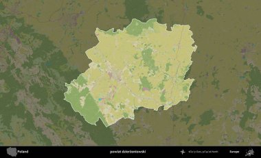 Dzierzoniowski İlçesi. Polonya 'nın idari alanı karanlık bir OpenStreetMap İnsani Haritası' na vurgulandı ve özetlendi
