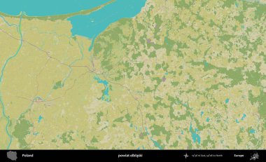 Elblaski İlçesi. Bir OpenStreetMap İnsani Haritası üzerinde Polonya 'nın idari alanı