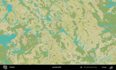 Elcki İlçesi. Bir OpenStreetMap İnsani Haritası üzerinde Polonya 'nın idari alanı