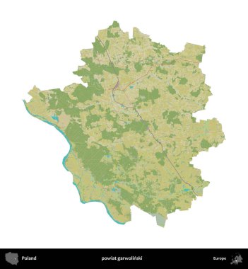 Garwolinski İlçesi. Polonya idari bölgesi bir OpenStreetMap İnsani Haritası haritasında beyaza izole edildi