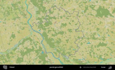 Garwolinski İlçesi. Polonya 'nın idari alanı bir OpenStreetMap İnsani Harita stil haritasında özetlendi