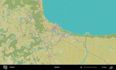 Gdansk. Polonya 'nın idari alanı bir OpenStreetMap İnsani Harita stil haritasında özetlendi