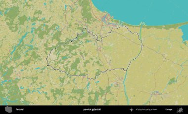 Gdanski ilçesi. Polonya 'nın idari alanı bir OpenStreetMap İnsani Harita stil haritasında özetlendi