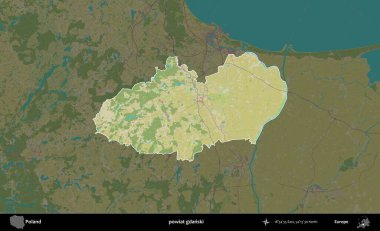 Gdanski ilçesi. Polonya 'nın idari alanı karanlık bir OpenStreetMap İnsani Haritası' na vurgulandı ve özetlendi