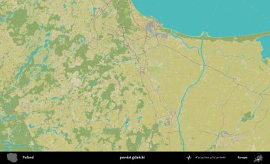 Gdanski ilçesi. Bir OpenStreetMap İnsani Haritası üzerinde Polonya 'nın idari alanı