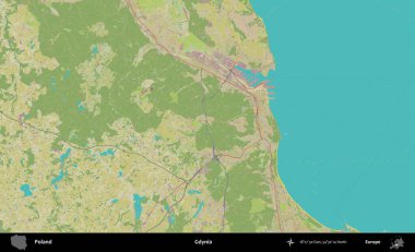 Gdynia. Bir OpenStreetMap İnsani Haritası üzerinde Polonya 'nın idari alanı