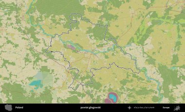 Glogowski İlçesi. Polonya 'nın idari alanı bir OpenStreetMap İnsani Harita stil haritasında özetlendi