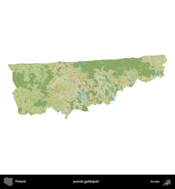 Goldapski İlçesi. Polonya idari bölgesi bir OpenStreetMap İnsani Haritası haritasında beyaza izole edildi
