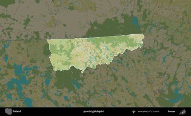 Goldapski İlçesi. Polonya 'nın idari alanı karanlık bir OpenStreetMap İnsani Haritası' na vurgulandı ve özetlendi