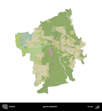 Goleniow Komünü. Polonya idari bölgesi bir OpenStreetMap İnsani Haritası haritasında beyaza izole edildi