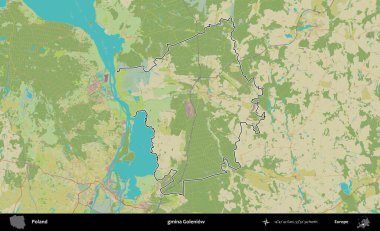 Goleniow Komünü. Polonya 'nın idari alanı bir OpenStreetMap İnsani Harita stil haritasında özetlendi