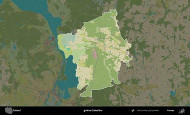 Goleniow Komünü. Polonya 'nın idari alanı karanlık bir OpenStreetMap İnsani Haritası' na vurgulandı ve özetlendi