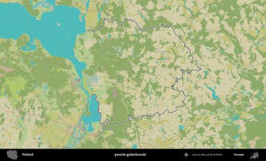 Goleniowski İlçesi. Polonya 'nın idari alanı bir OpenStreetMap İnsani Harita stil haritasında özetlendi