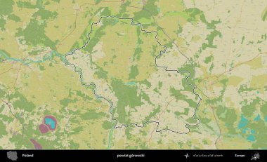 Gorowski İlçesi. Polonya 'nın idari alanı bir OpenStreetMap İnsani Harita stil haritasında özetlendi