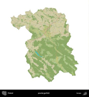 Gorlicki İlçesi. Polonya idari bölgesi bir OpenStreetMap İnsani Haritası haritasında beyaza izole edildi