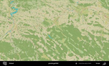 Gorlicki İlçesi. Bir OpenStreetMap İnsani Haritası üzerinde Polonya 'nın idari alanı