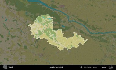 Gostyninski ilçesi. Polonya 'nın idari alanı karanlık bir OpenStreetMap İnsani Haritası' na vurgulandı ve özetlendi