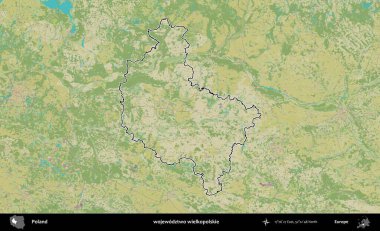 Wielkopolskie Eyaleti. Polonya 'nın idari alanı bir OpenStreetMap İnsani Harita stil haritasında özetlendi