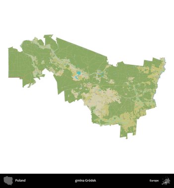 Grodek Komünü. Polonya idari bölgesi bir OpenStreetMap İnsani Haritası haritasında beyaza izole edildi