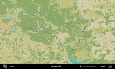 Grodek Komünü. Polonya 'nın idari alanı bir OpenStreetMap İnsani Harita stil haritasında özetlendi