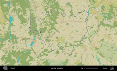 Grodziski İlçesi. Polonya 'nın idari alanı bir OpenStreetMap İnsani Harita stil haritasında özetlendi