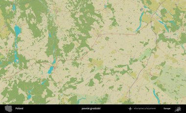 Grodziski İlçesi. Bir OpenStreetMap İnsani Haritası üzerinde Polonya 'nın idari alanı