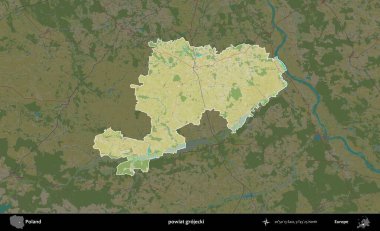 Grojecki İlçesi. Polonya 'nın idari alanı karanlık bir OpenStreetMap İnsani Haritası' na vurgulandı ve özetlendi