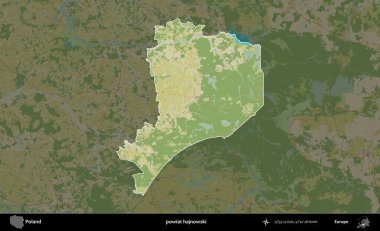 Hajnowski İlçesi. Polonya 'nın idari alanı karanlık bir OpenStreetMap İnsani Haritası' na vurgulandı ve özetlendi