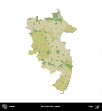 Hrubieszowski İlçesi. Polonya idari bölgesi bir OpenStreetMap İnsani Haritası haritasında beyaza izole edildi