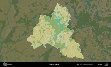 Ilawski İlçesi. Polonya 'nın idari alanı karanlık bir OpenStreetMap İnsani Haritası' na vurgulandı ve özetlendi
