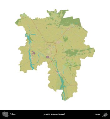 Inowroclawski İlçesi. Polonya idari bölgesi bir OpenStreetMap İnsani Haritası haritasında beyaza izole edildi