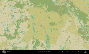 Inowroclawski İlçesi. Bir OpenStreetMap İnsani Haritası üzerinde Polonya 'nın idari alanı