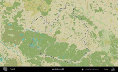 Janowski İlçesi. Polonya 'nın idari alanı bir OpenStreetMap İnsani Harita stil haritasında özetlendi