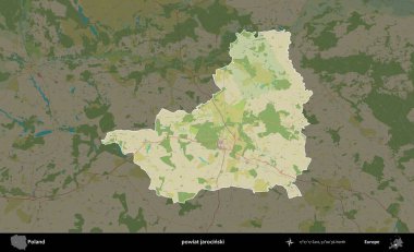 Jarocinski İlçesi. Polonya 'nın idari alanı karanlık bir OpenStreetMap İnsani Haritası' na vurgulandı ve özetlendi