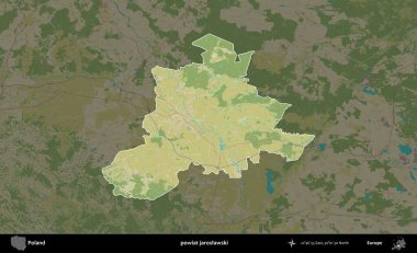 Jaroslawski İlçesi. Polonya 'nın idari alanı karanlık bir OpenStreetMap İnsani Haritası' na vurgulandı ve özetlendi