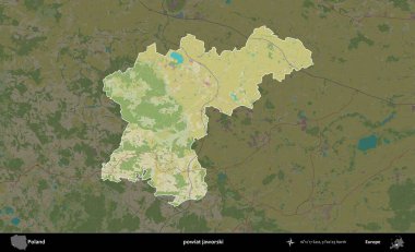 Jaworski İlçesi. Polonya 'nın idari alanı karanlık bir OpenStreetMap İnsani Haritası' na vurgulandı ve özetlendi
