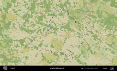 Jedrzejowski İlçesi. Polonya 'nın idari alanı bir OpenStreetMap İnsani Harita stil haritasında özetlendi