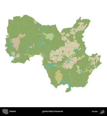 Kalisz Pomorski Komünü. Polonya idari bölgesi bir OpenStreetMap İnsani Haritası haritasında beyaza izole edildi