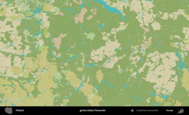 Kalisz Pomorski Komünü. Bir OpenStreetMap İnsani Haritası üzerinde Polonya 'nın idari alanı